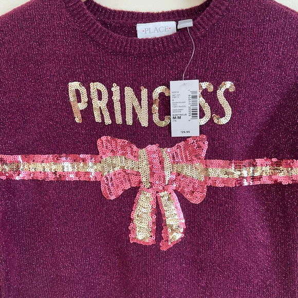 TCP Girls Sweater 7/8 Wine Princess Sequinn Metallic Bow Knit School Outdoor - Picture 4 of 9